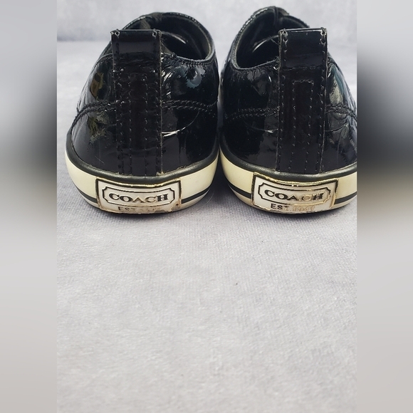 Coach "Suzzy" Black Signature Embossed Patent Leather Sneakers 5B - Picture 4 of 10